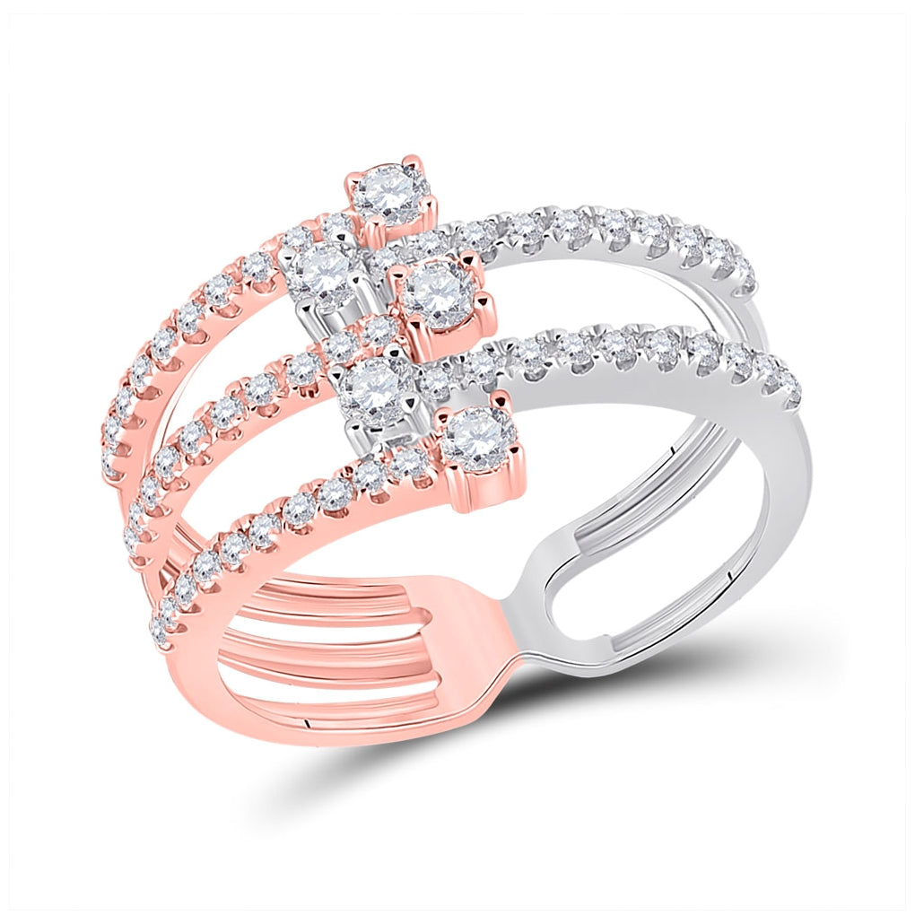 14K Two-tone Gold Womens Round Diamond Modern Fashion Ring 1/2 Cttw, Womens Size: 5-10