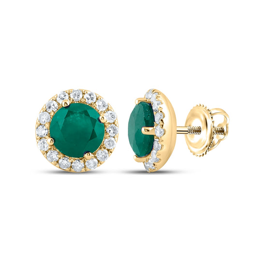 14kt Yellow Gold 1/5ctw Diamond Cn 1ct-emerald Natural Gem Earrng