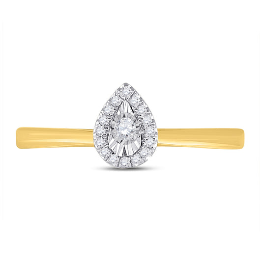 10K Yellow Gold Womens Round Diamond Teardrop Promise Ring 1/12 Cttw, Womens Size: 5-10