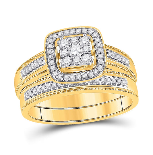 10K Yellow Gold His Hers Round Diamond Square Matching Wedding Set 5/8ctw, Womens Size: 5-10, Mens Size: 7-13