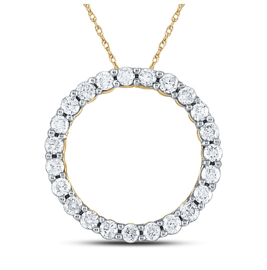 14K Yellow Gold Womens Round Diamond Circle Pendant 1/4 Cttw