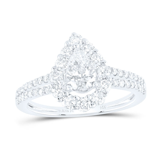14K White Gold Pear Diamond Solitaire Bridal Wedding Engagement Ring 1-1/3 Cttw, Womens Size: 5-10