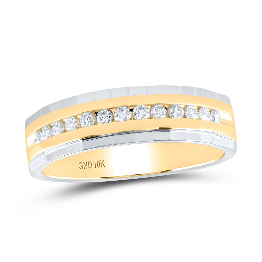10K Two-tone Gold Mens Round Diamond Wedding Single Row Band Ring 1/3 Cttw, Mens Size: 7-13