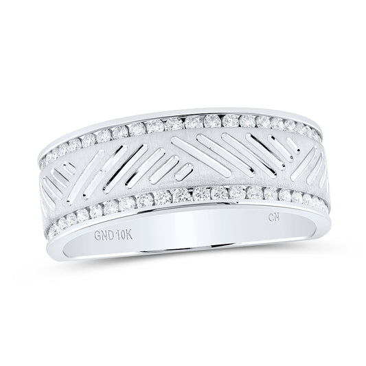 10K White Gold Mens Round Diamond Wedding Machine Set Band Ring 1/2ctw, Mens Size: 7-13