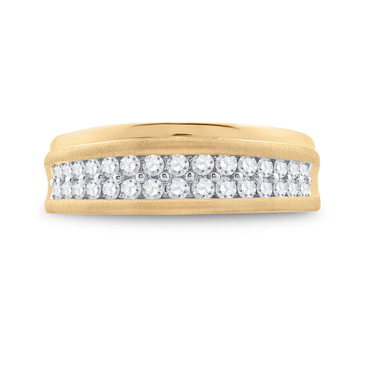 10K Yellow Gold Mens Round Diamond Wedding Double Row Band Ring 3/4 Cttw, Mens Size: 7-13