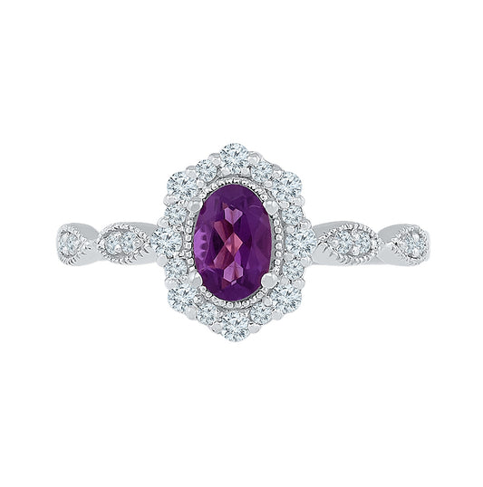 10k White Gold Oval Synthetic Amethyst Sapphire Ring 1 Cttw