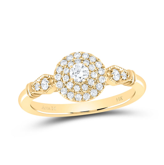 14K Yellow Gold Round Diamond Halo Bridal Wedding Engagement Ring 1/3 Cttw, Womens Size: 5-10