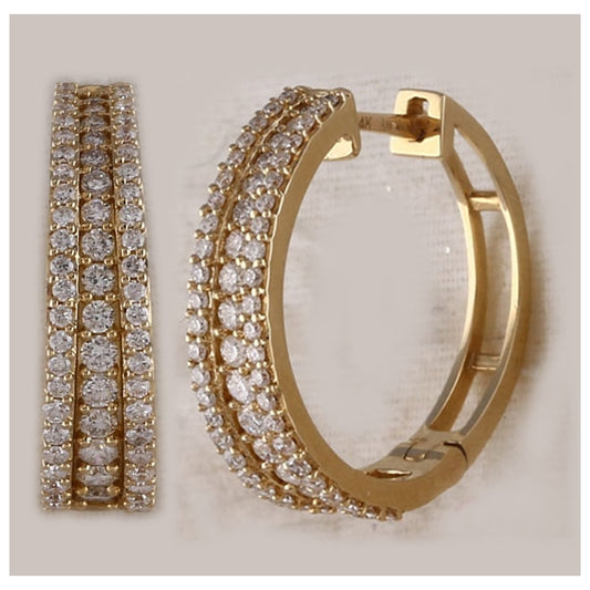 14kt Yellow Gold Womens Round Diamond Fashion Tapered Hoop Earrings 1.00 Cttw