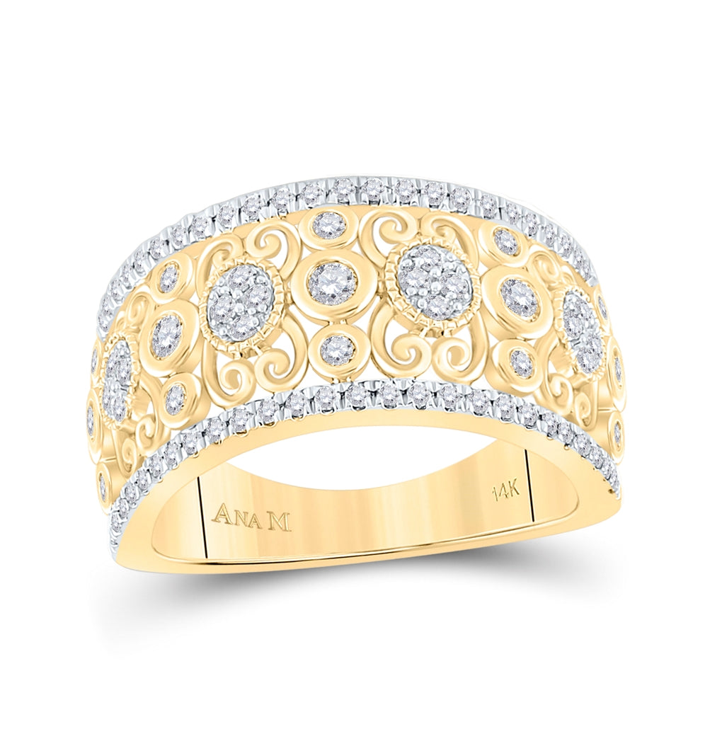 14K Yellow Gold Womens Round Diamond Band Ring 5/8 Cttw, Womens Size: 5-10