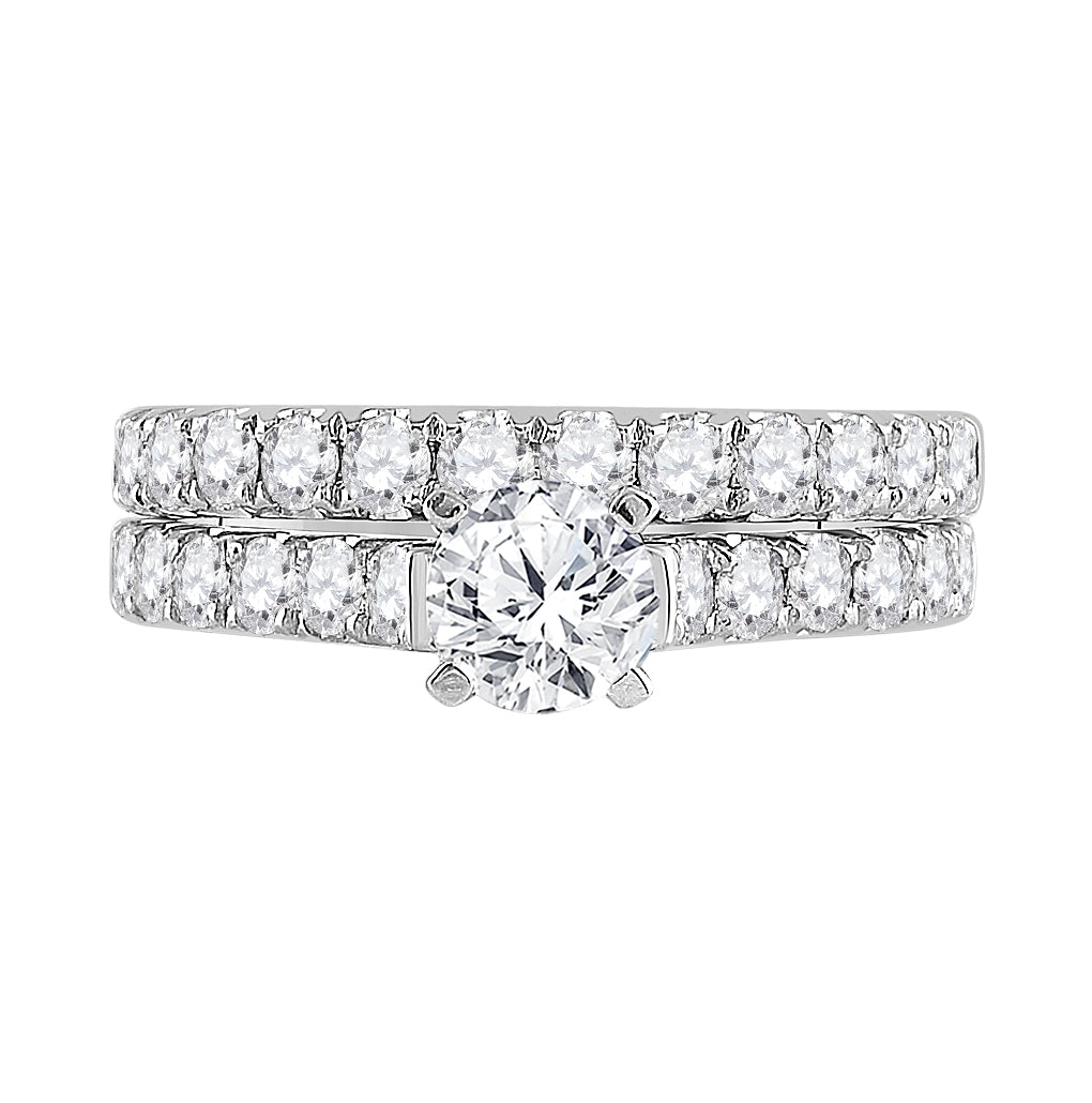 14K White Gold Round Dia. Bridal Wedding Band Set 2ctw, Women's Sz: 5-10