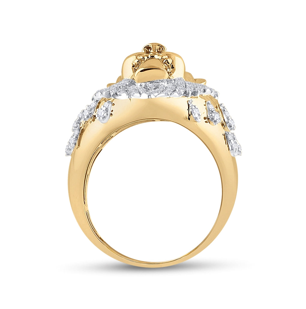 10K Yellow Gold Mens Round Diamond Lion Head Crown Animal Ring 7/8 Cttw, Mens Size: 7-13