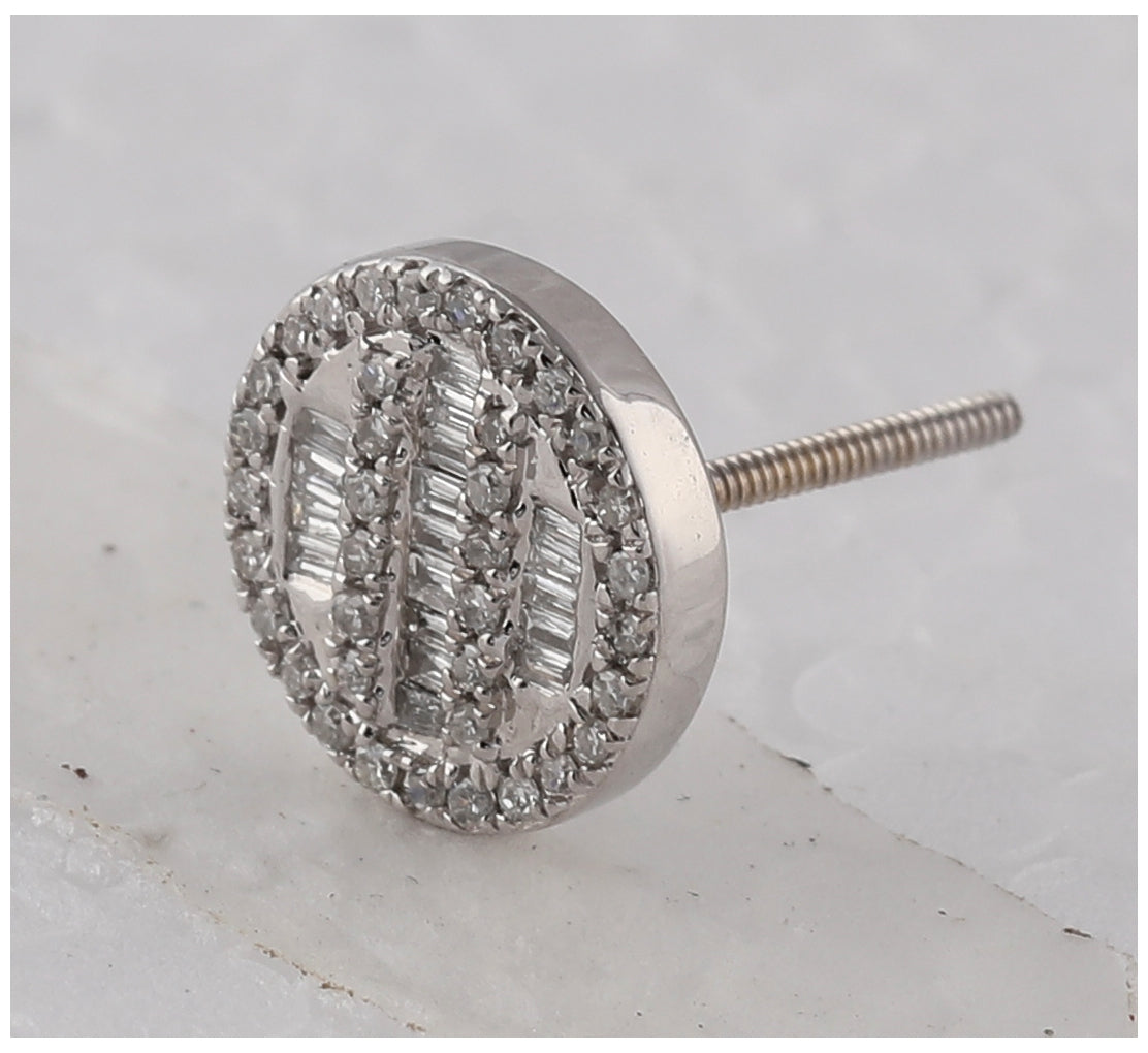 10K Yellow Or White Or Rose Gold Baguette Diamond Circle Cluster Earrings