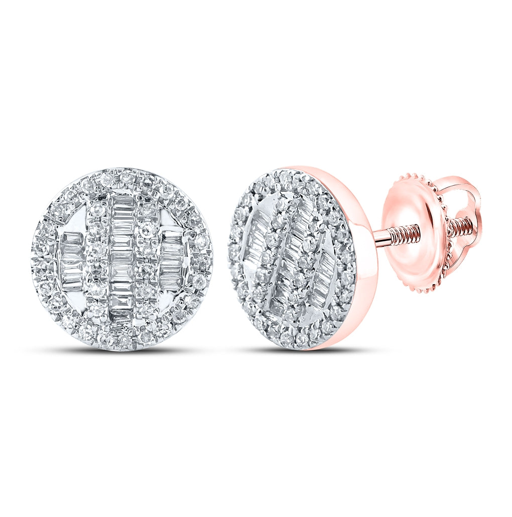 10K Yellow Or White Or Rose Gold Baguette Diamond Circle Cluster Earrings