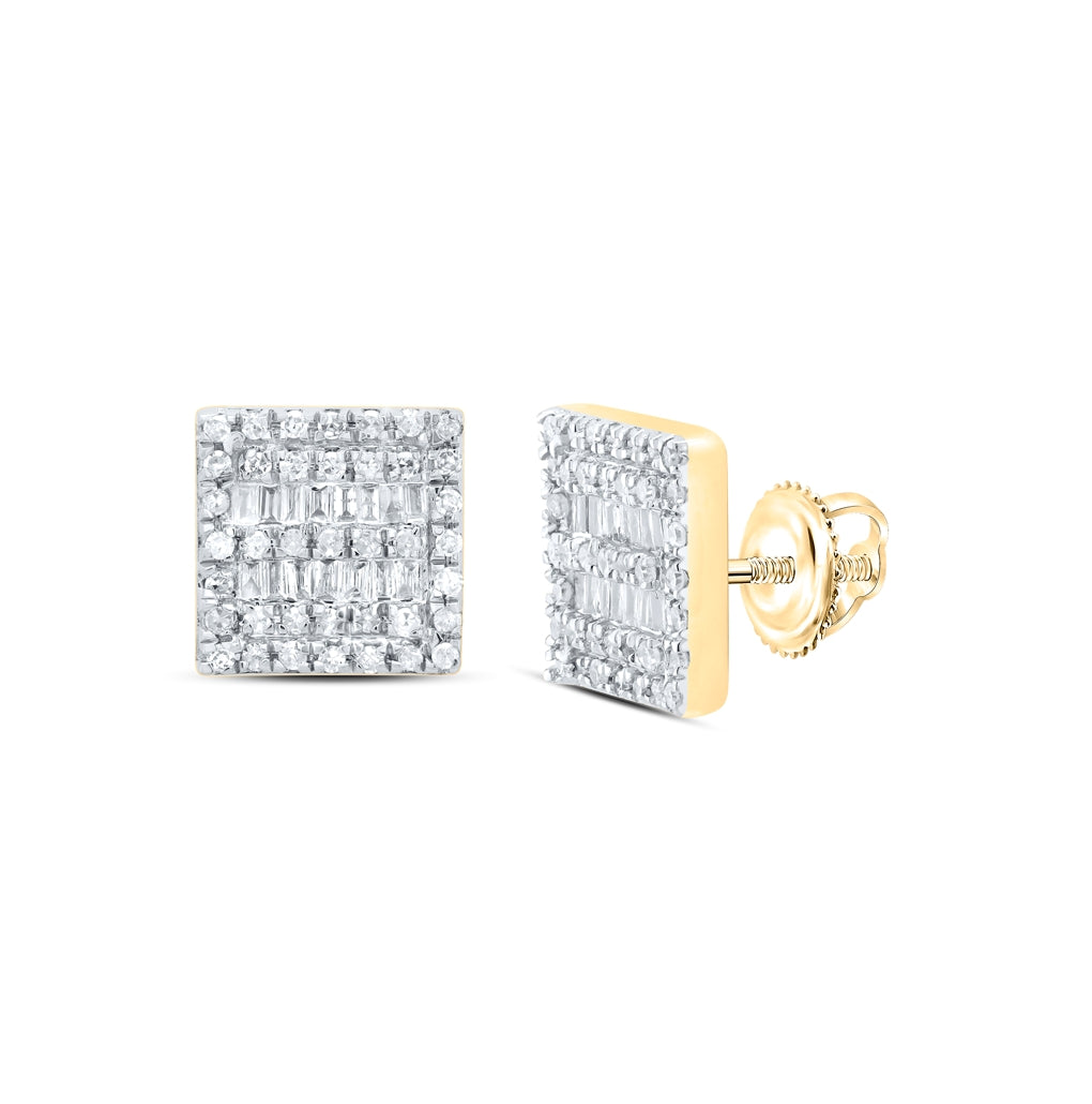 10K Yellow Or White Gold Baguette Diamond Square Earrings 1/3 Cttw