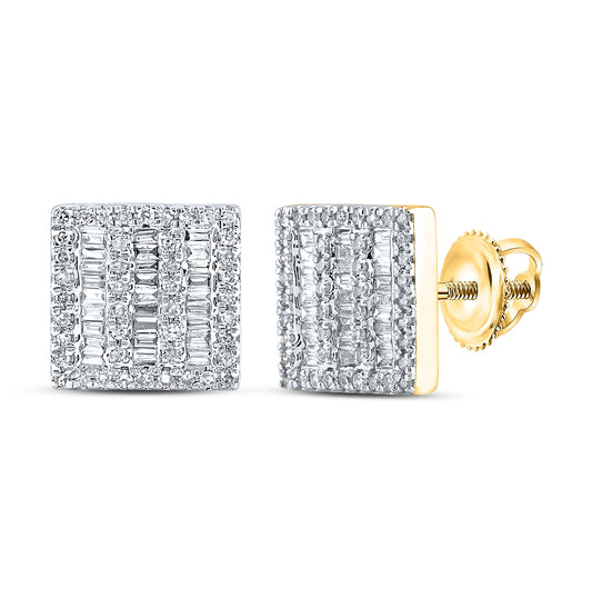 10K Yellow Gold Baguette Diamond Square Earrings 1/2 Cttw
