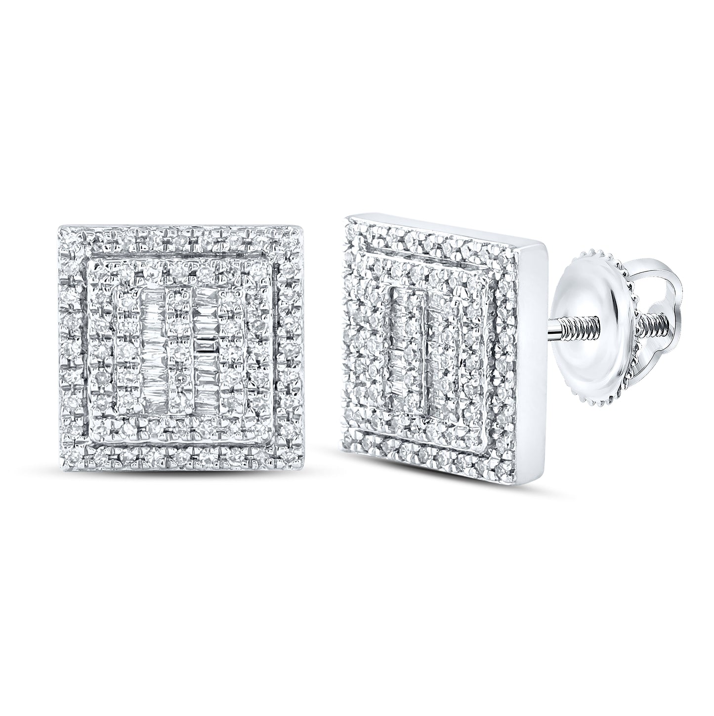 10K Yellow Or White Or Rose Gold Baguette Diamond Square Earrings