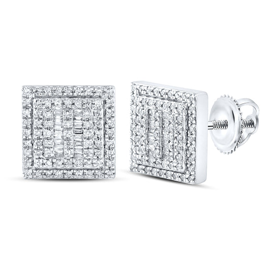10K Yellow Or White Or Rose Gold Baguette Diamond Square Earrings
