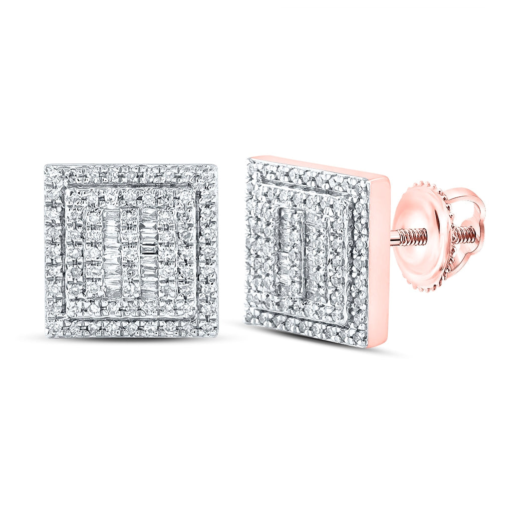10K Yellow Or White Or Rose Gold Baguette Diamond Square Earrings