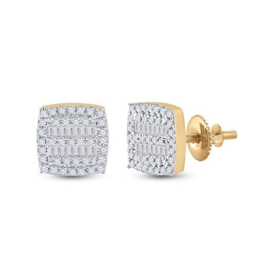 10K Yellow Gold Womens Baguette Diamond Square Earrings 1/3 Cttw