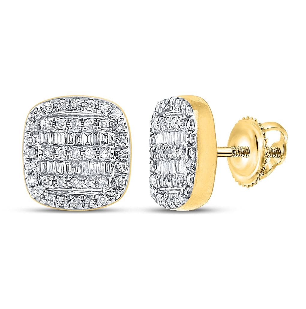 10K Yellow Gold Baguette Diamond Square Earrings 1/3ctw