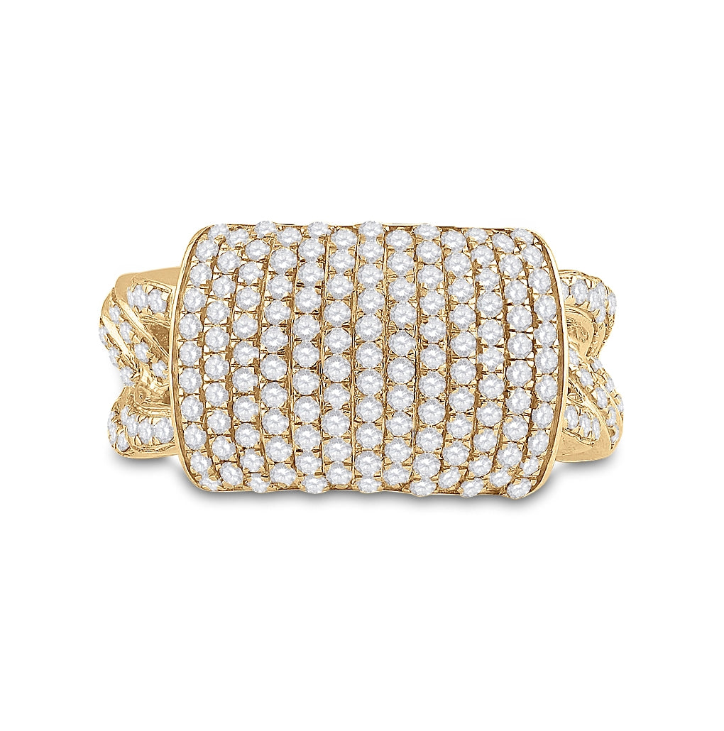 10K Yellow Gold Mens Round Diamond Statement Fashion Ring 2 Cttw, Mens Size: 7-13