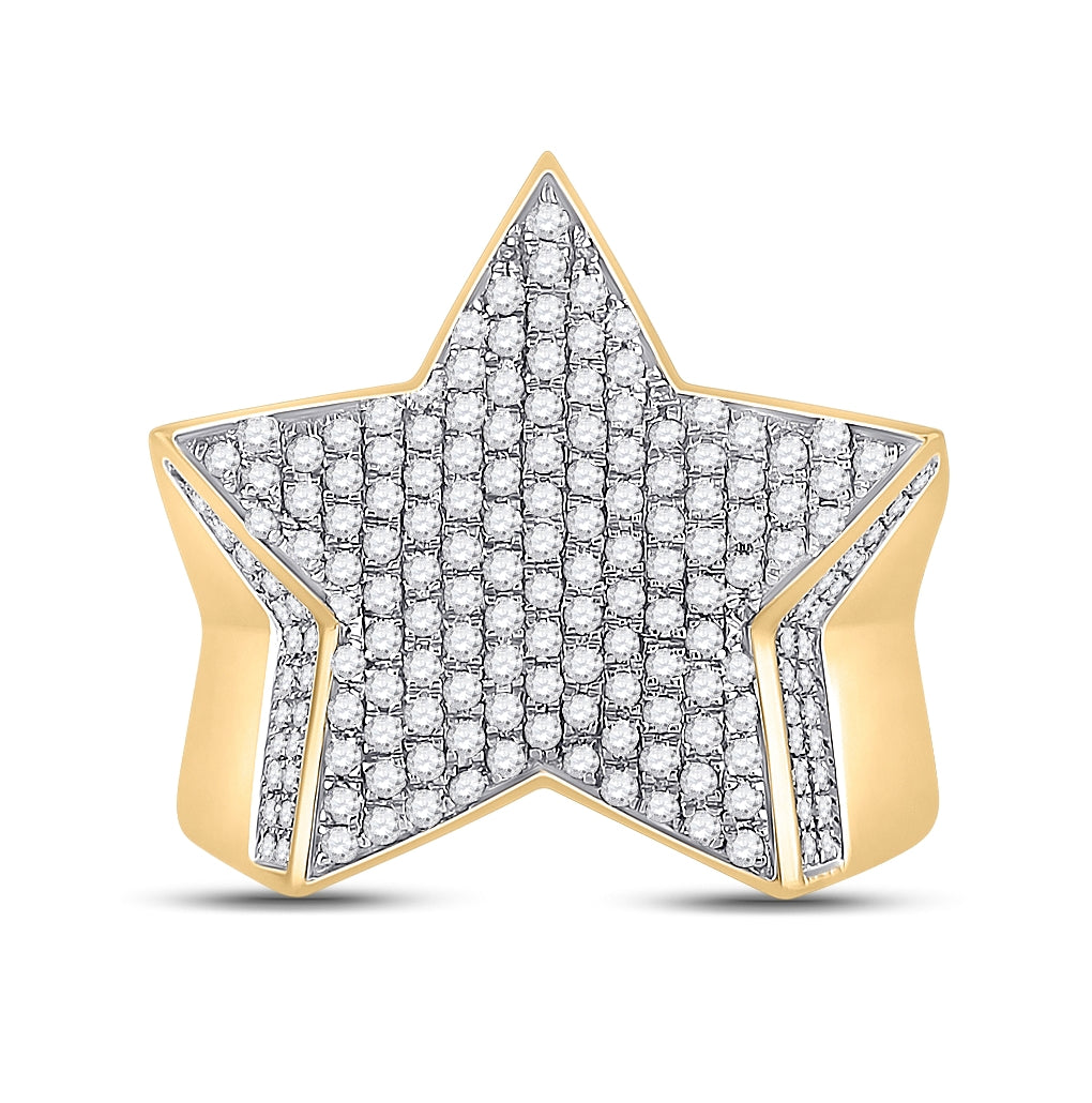 10K Yellow Gold Mens Round Diamond Star Statement Ring 1-1/2 Cttw, Mens Size: 7-13