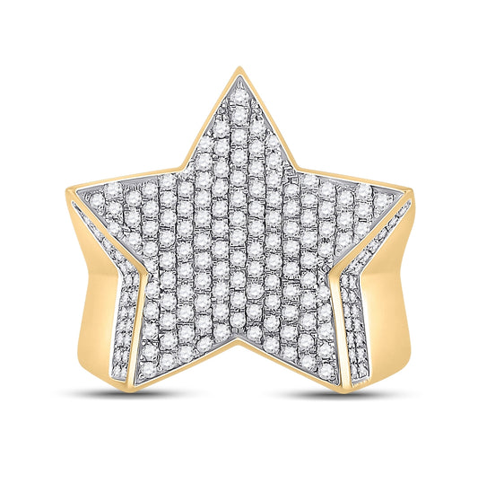 10K Yellow Gold Mens Round Diamond Star Statement Ring 1-1/2 Cttw, Mens Size: 7-13