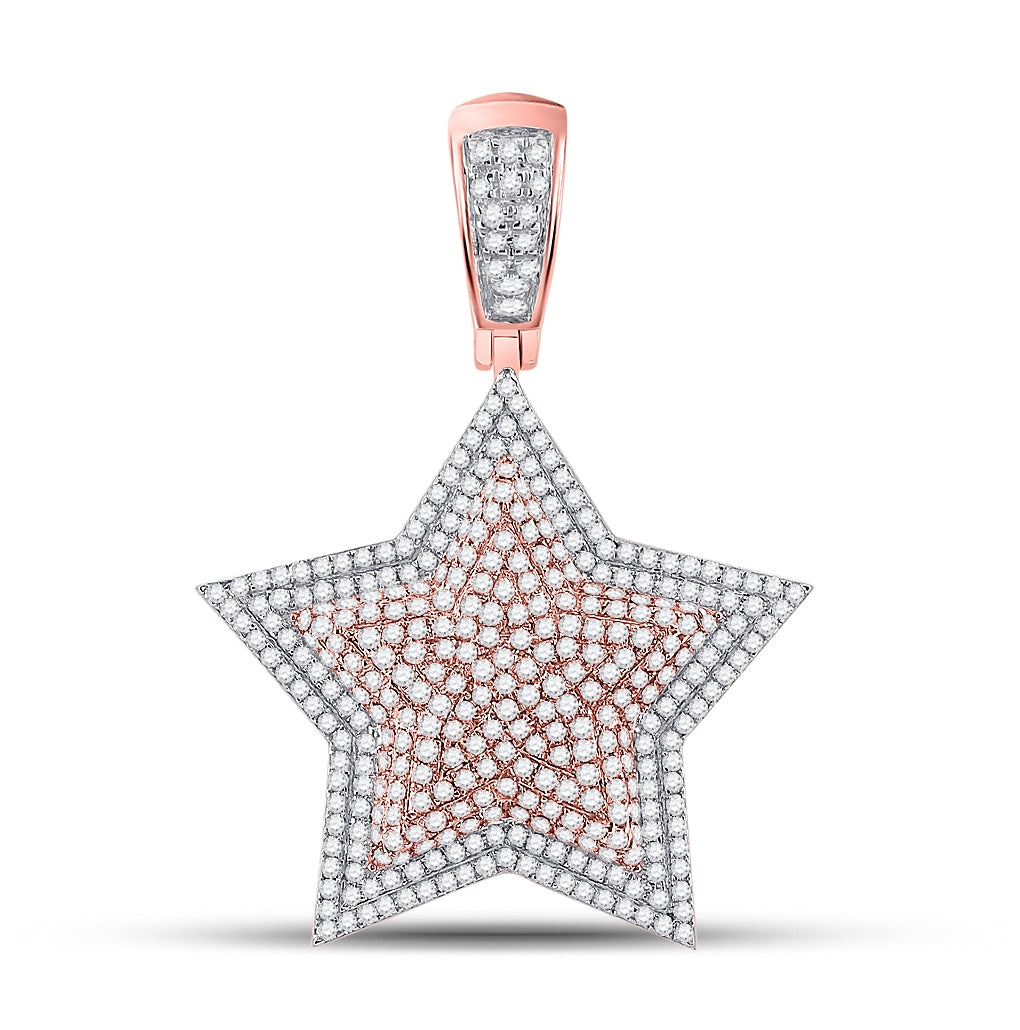 10K Two-tone Gold Mens Round Diamond Star Charm Pendant 1-5/8 Cttw, Length: 1.58 In, Width: 1.16 In