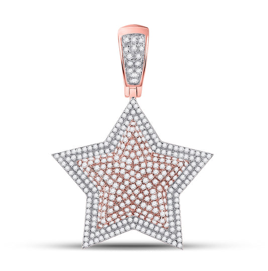10K Two-tone Gold Mens Round Diamond Star Charm Pendant 1-5/8 Cttw, Length: 1.58 In, Width: 1.16 In