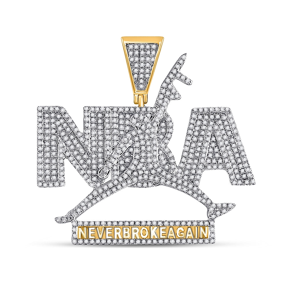 10kt Yellow Gold Mens Round Diamond Nba Never Broke Again Charm Pendant 1-1/2 Cttw