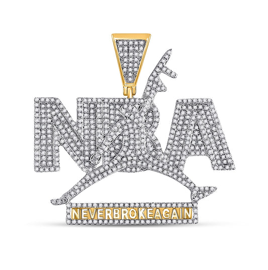 10kt Yellow Gold Mens Round Diamond Nba Never Broke Again Charm Pendant 1-1/2 Cttw
