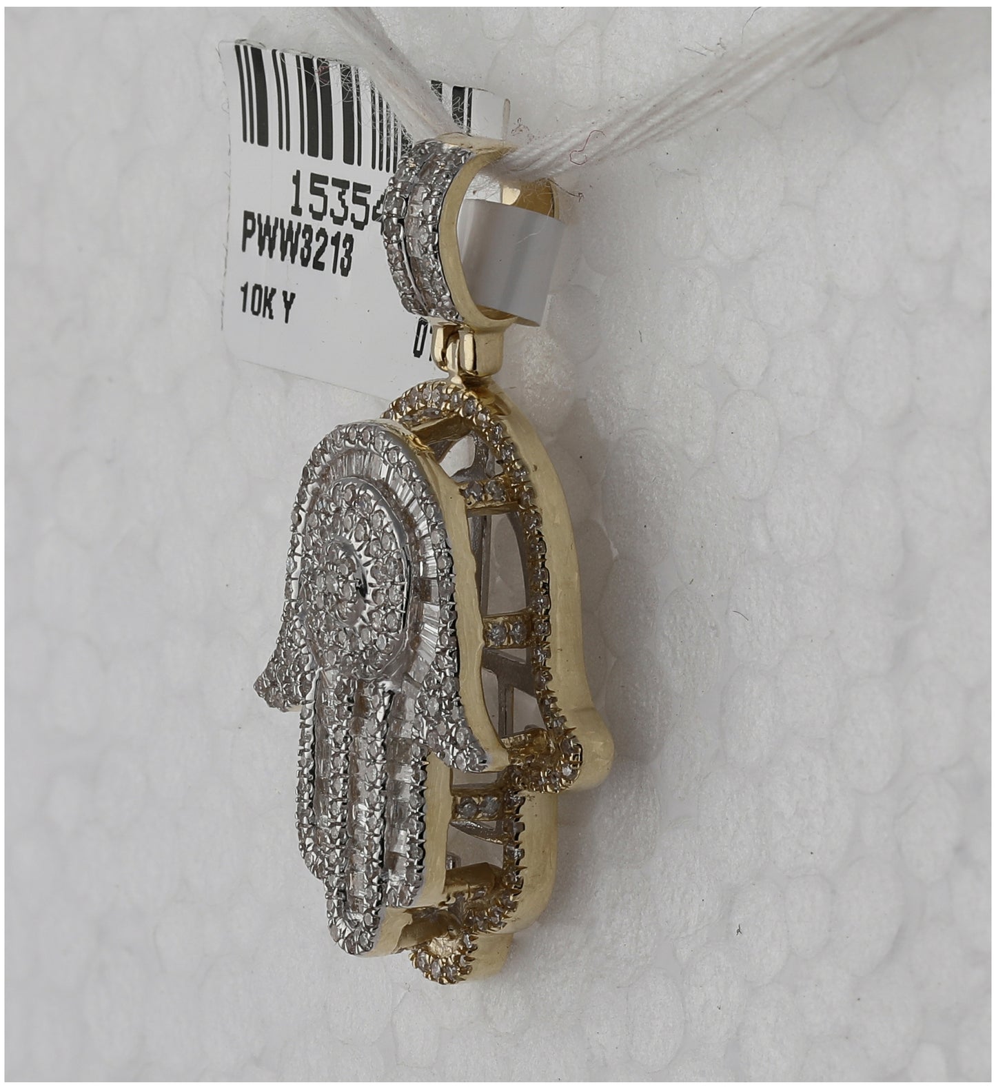10K Yellow Gold Mens Baguette Diamond Hamsa Charm Pendant 1 Cttw, Length: 1.25 In, Width: 0.76 In