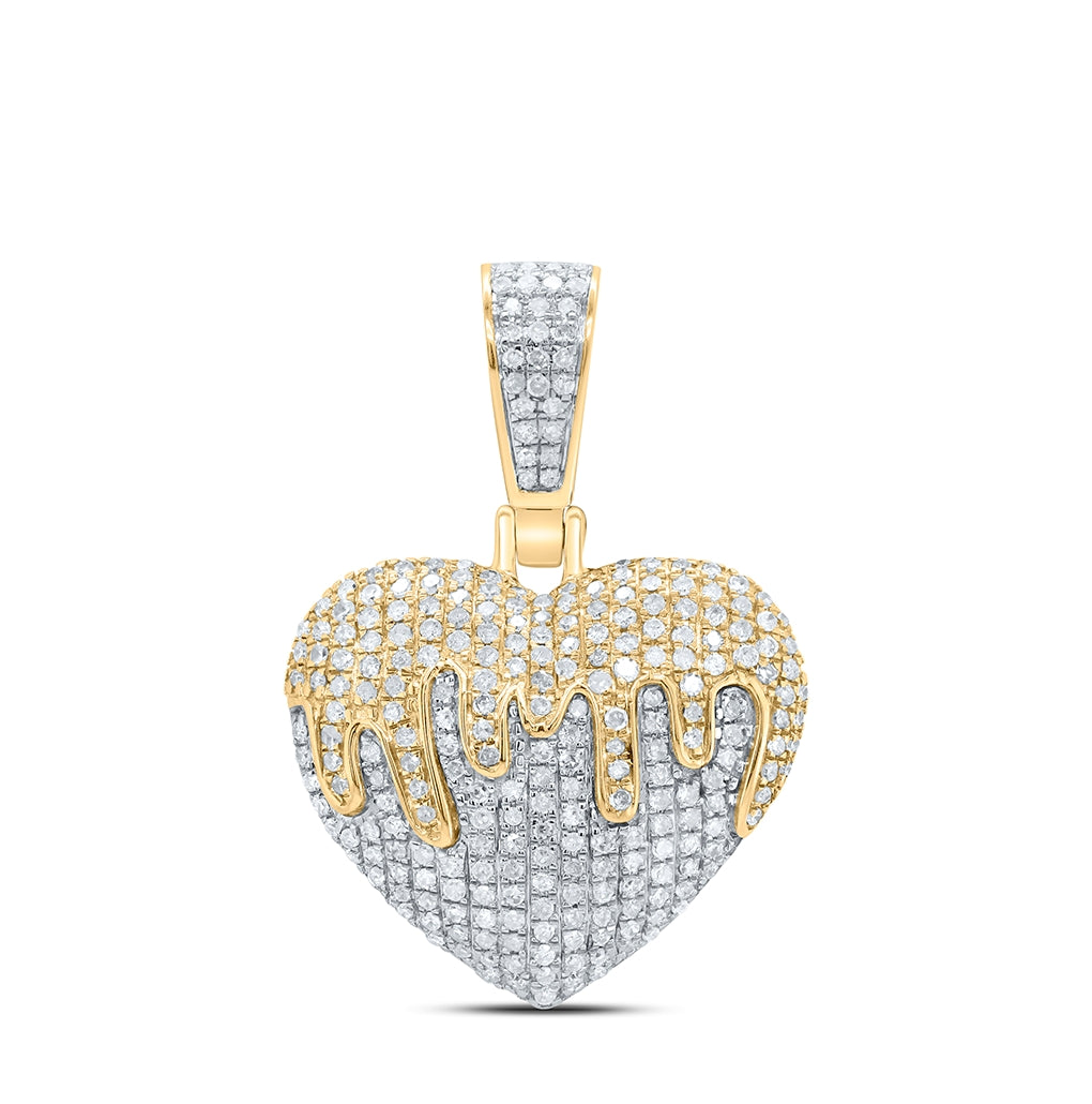 10K Yellow Gold Mens Round Diamond Melting Heart Charm Pendant 3/4 Cttw, Length: 1.15 In, Width: 0.81 In