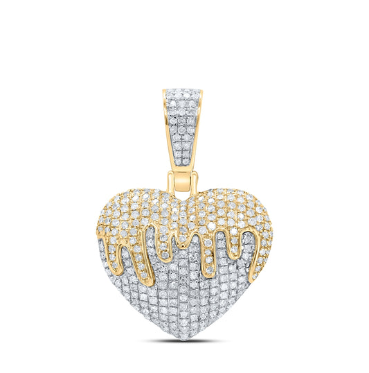 10K Yellow Gold Mens Round Diamond Melting Heart Charm Pendant 3/4 Cttw, Length: 1.15 In, Width: 0.81 In