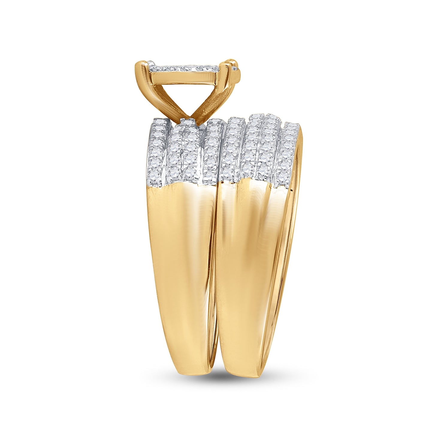 14K Yellow Gold His Hers Round Diamond Cluster Matching Wedding Set 1-1/3 Cttw, Womens Size: 5-10, Mens Size: 7-13
