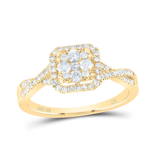 10kt Yellow Gold Womens Round Diamond Halo Cluster Promise Bridal Ring 1/2 Cttw