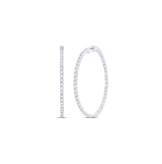14K White Gold Womens Round Diamond Inside-Outside Hoop Earrings 1-1/4 Cttw, Length: 1.88 In
