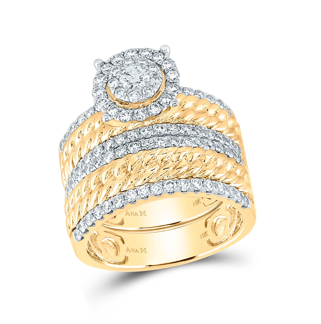 14K Yellow Gold His Hers Round Diamond Halo Matching Wedding Set 2 Cttw, Womens Size: 5-10, Mens Size: 7-13
