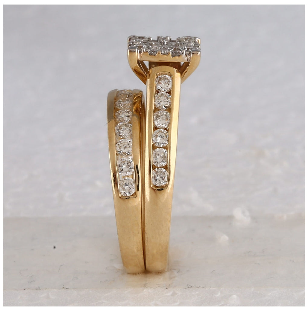 14K Yellow Gold His Hers Round Diamond Cluster Matching Wedding Set 1-3/4 Cttw, Womens Size: 5-10, Mens Size: 7-13