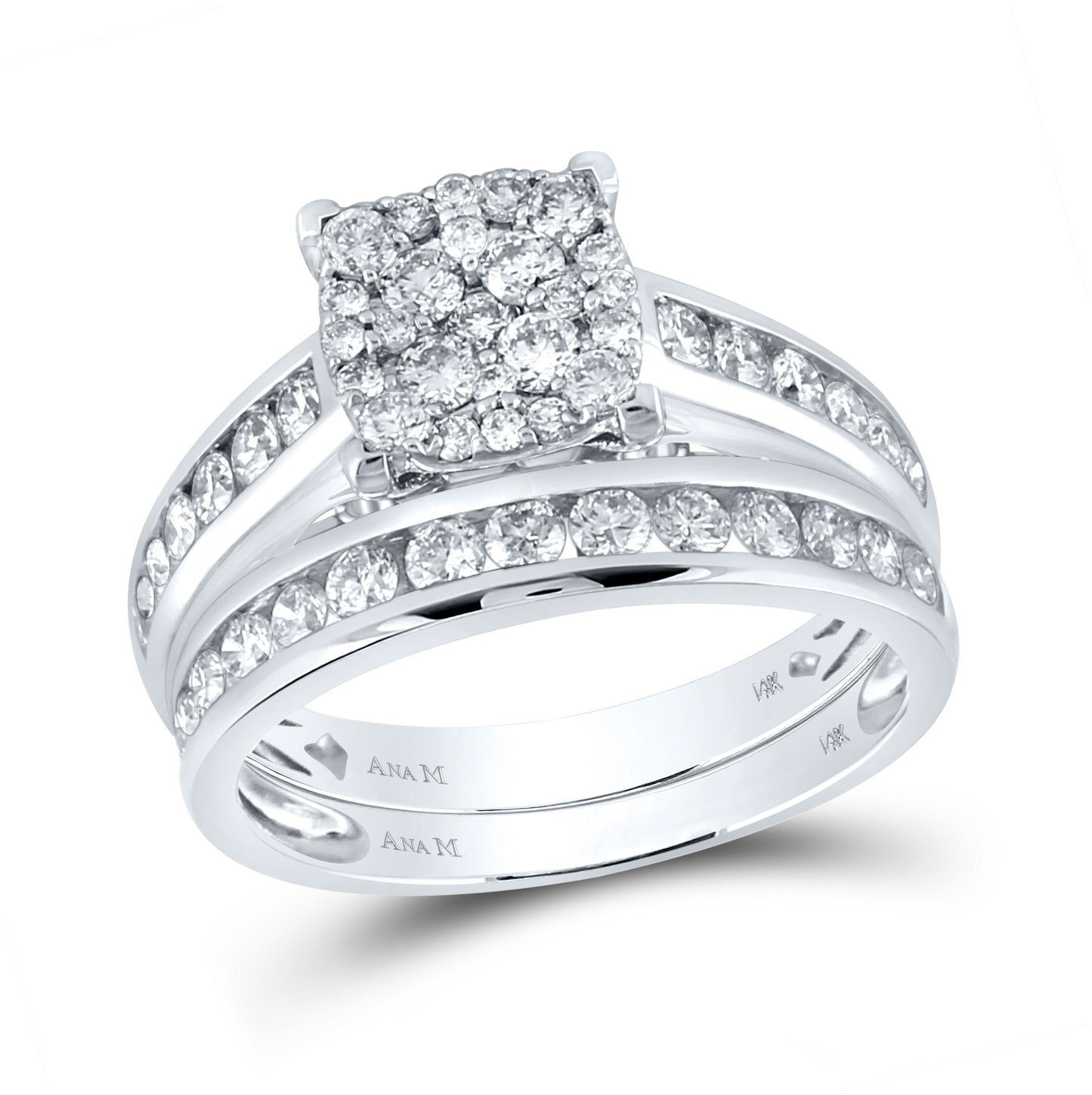 14K White Gold His Hers Round Diamond Square Matching Wedding Set 1-3/4 Cttw, Womens Size: 5-10, Mens Size: 7-13
