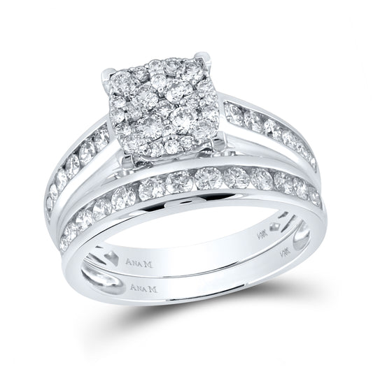 14K White Gold His Hers Round Diamond Square Matching Wedding Set 1-3/4 Cttw, Womens Size: 5-10, Mens Size: 7-13