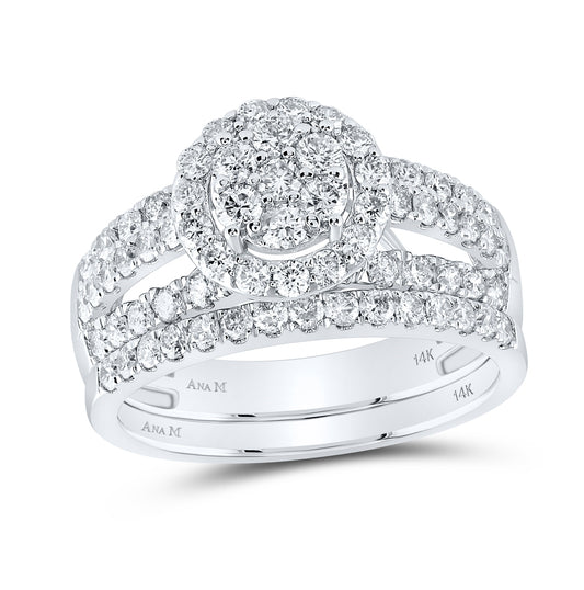 14K White Gold His Hers Round Diamond Cluster Matching Wedding Set 2-1/3 Cttw, Womens Size: 5-10, Mens Size: 7-13