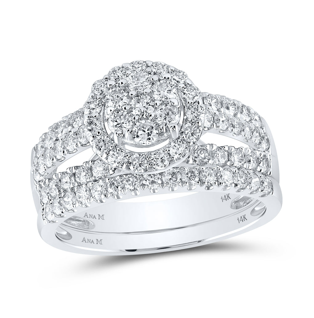 14K White Gold His Hers Round Diamond Cluster Matching Wedding Set 1-3/4 Cttw, Womens Size: 5-10, Mens Size: 7-13