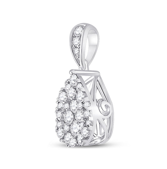 14K White Gold Womens Round Diamond Teardrop Cluster Pendant 1/2 Cttw