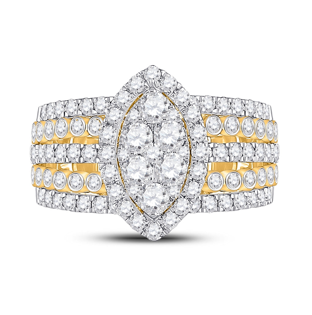 14K Yellow Gold Womens Round Diamond Marquise-shape Cluster Ring 1-3/4 Cttw, Womens Size: 5-10