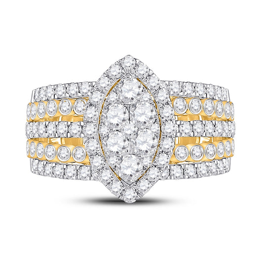 14K Yellow Gold Womens Round Diamond Marquise-shape Cluster Ring 1-3/4 Cttw, Womens Size: 5-10