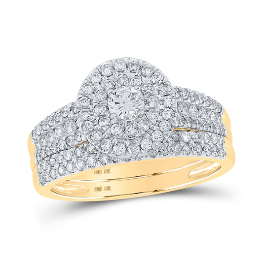 10K Yellow Gold Round Dia. Halo Bridal Wedding Band Set 1ctw, Women's Size: 5-10