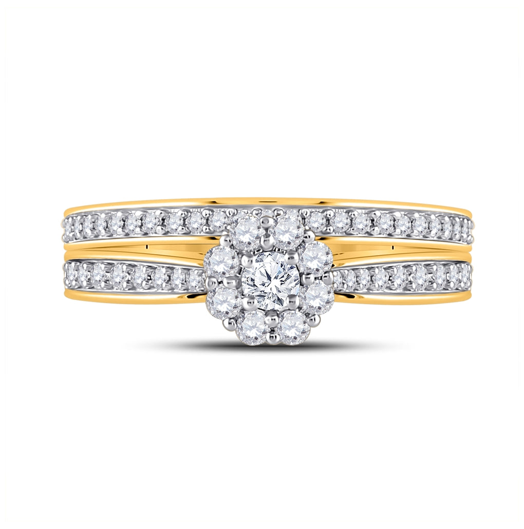 10K Yellow Gold Round Diamond Bridal Wedding Ring Band Set 1/2ctw, Women's Size: 5-10
