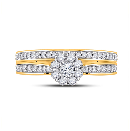 10K Yellow Gold Round Diamond Bridal Wedding Ring Band Set 1/2ctw, Women's Size: 5-10