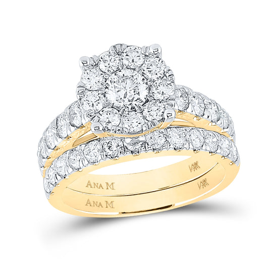 14K Yellow Gold Round Diamond Bridal Wedding Ring Band Set 2ctw, Women's Size: 5-10
